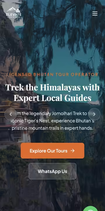 Elevate Tours & Treks website on a phone